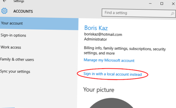 cum îmi schimb contul Microsoft într-un cont local