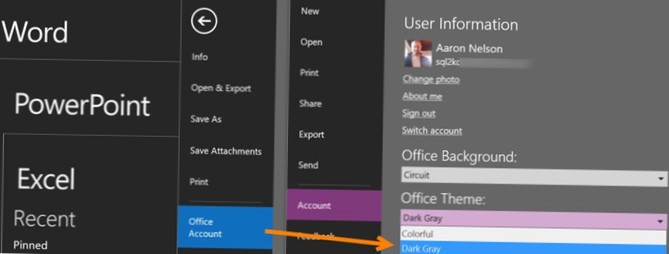 come ottengo il tema nero per Office 2013