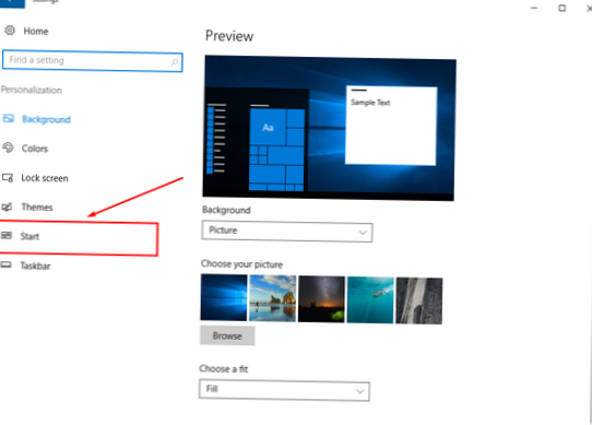 Wie entferne ich Bilder vom Startbildschirm in Windows 10??