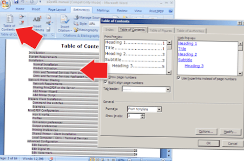 how to bookmark in word for table of contents