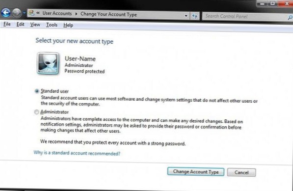 hoe u het beheerdersaccount wijzigt naar het standaardaccount in Windows 7