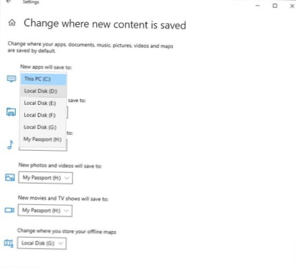 how to change default save location windows 10