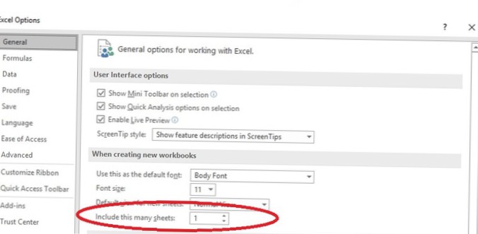 So ändern Sie die Standardeinstellungen in Excel 2016