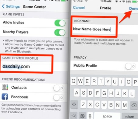comment changer le nom du centre de jeu sur iphone