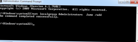 hoe u de standaardgebruiker verandert in beheerder in Windows 10 met behulp van cmd