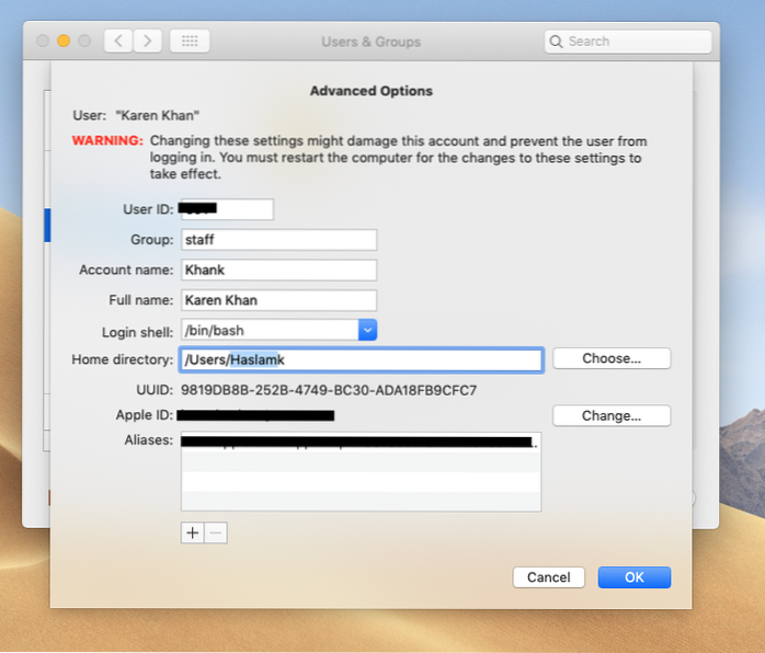 Cum să vă schimbați numele folderului de acasă pe macOS