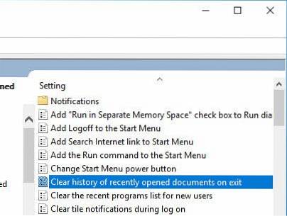 Sådan ryddes de seneste dokumenter, hoppeliste ved nedlukning i Windows 10