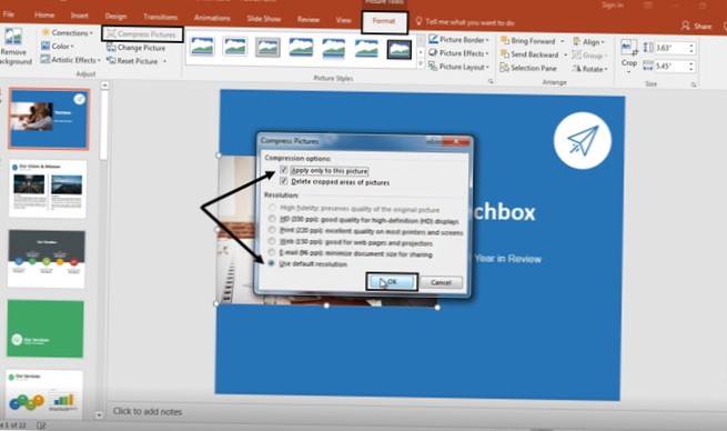 cómo comprimir el tamaño del archivo de PowerPoint