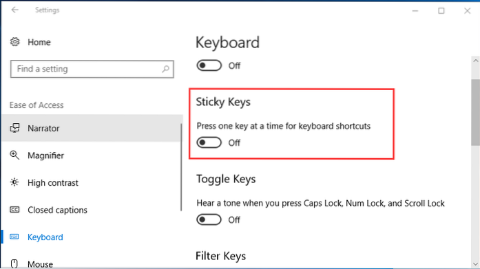 Jak zakázat rychlé klíče v počítači se systémem Windows