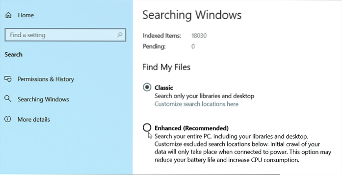 Cum se activează modul de căutare îmbunătățită în Windows 10