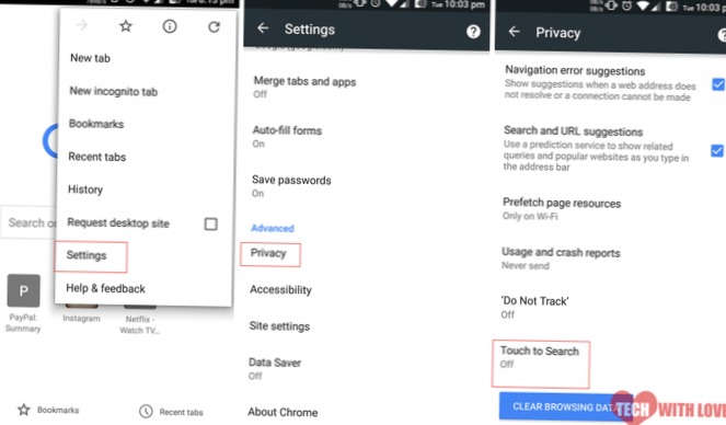 jak povolit dotykové vyhledávání v chromu