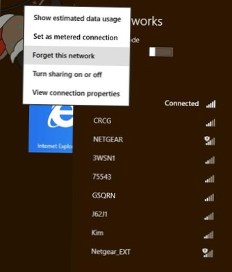 jak zapomenout na wifi síť v systému Windows 8
