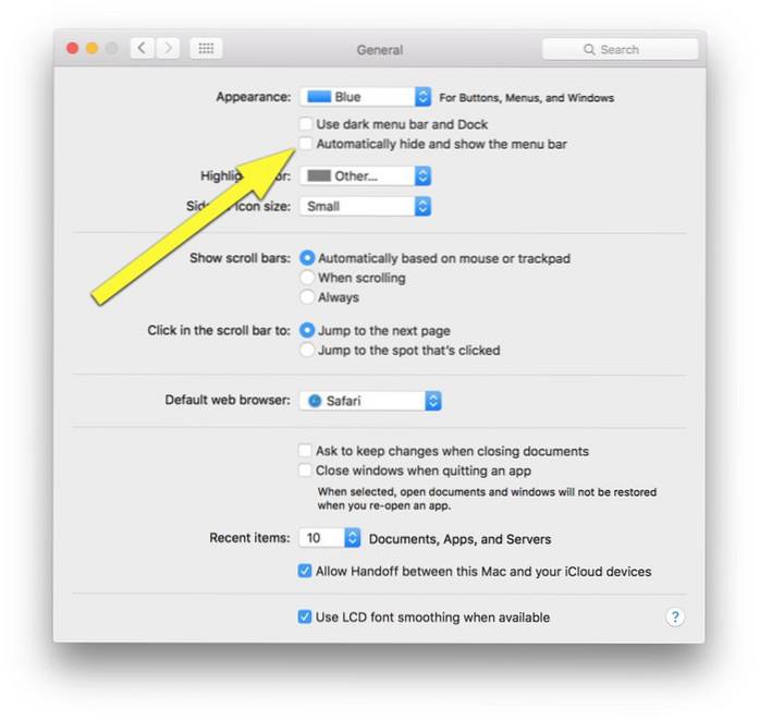 Sådan skjules menulinjen i OS X El Capitan