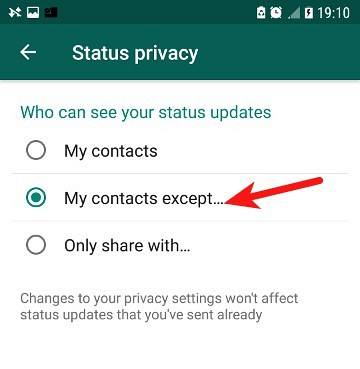 Cum să ascundeți actualizările de stare WhatsApp de la anumite persoane