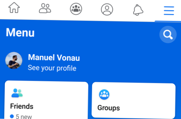 comment réorganiser le menu de l'application facebook