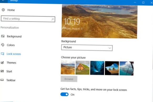 hur man tar bort låsskärmsbakgrund i Windows 10
