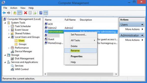 Come rinominare l'account amministratore in Windows