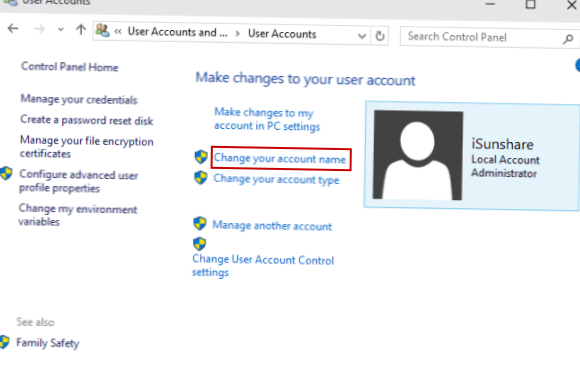 come rinominare il tuo utente Windows 10