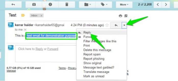 Sådan besvares bare en bestemt sætning i Gmail