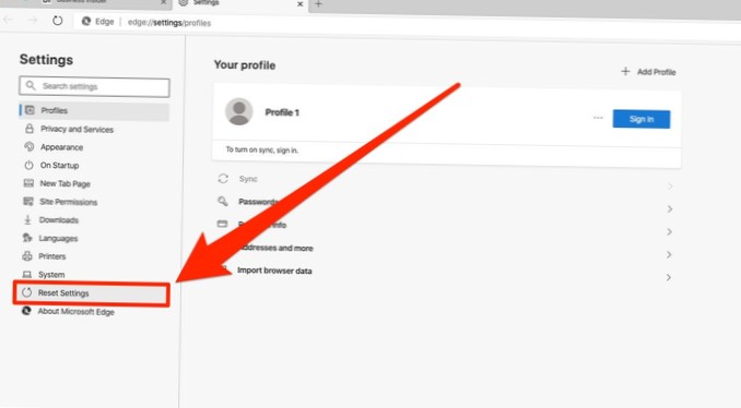 comment réinitialiser Microsoft Edge