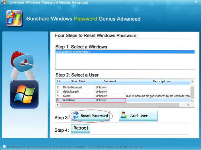 Cum se resetează parola Windows cu iSunshare Windows Password Genius