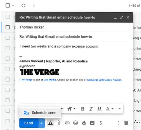 Cum să programați e-mailurile în Gmail