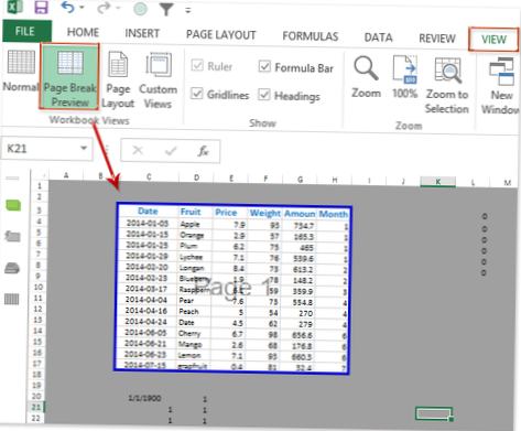 how to set print area in excel for multiple pages