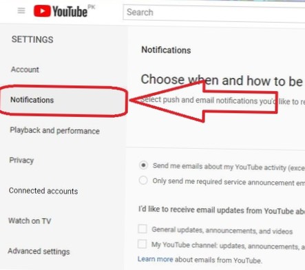 cómo detener las notificaciones de youtube en gmail