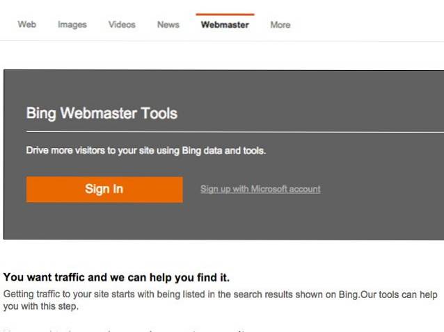 Come inviare un sito WordPress per l'indicizzazione di Bing