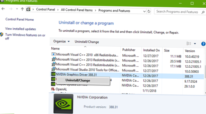 jak odinstalować sterowniki windows 10