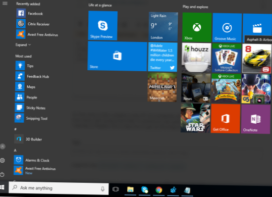 cómo desanclar el menú de inicio de Windows 10