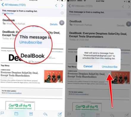 cómo darse de baja de los correos electrónicos en el iphone