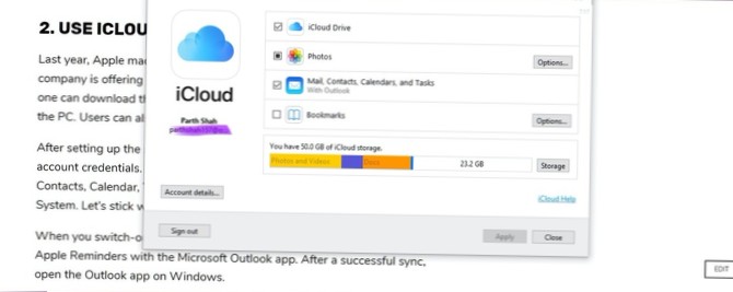 icloud erinnert Windows 10