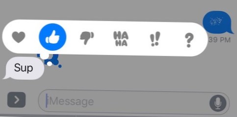 significado das reações de texto do iphone
