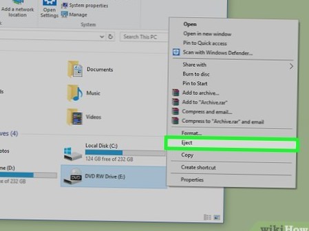 keyboard shortcut to eject cd windows 10
