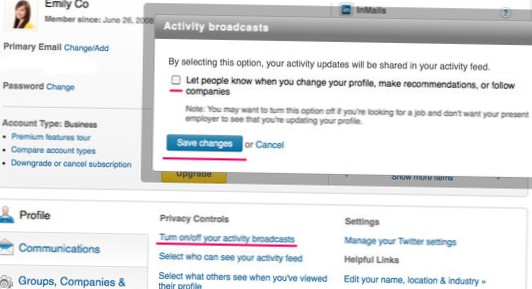 linkedin desactivar actualizaciones