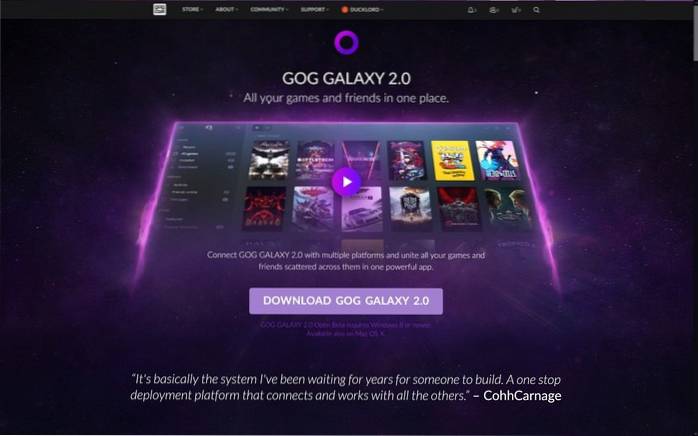 Gerencie todos os seus jogos em lojas diferentes com GOG Galaxy 2.0