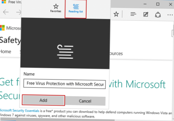microsoft edge add to reading list