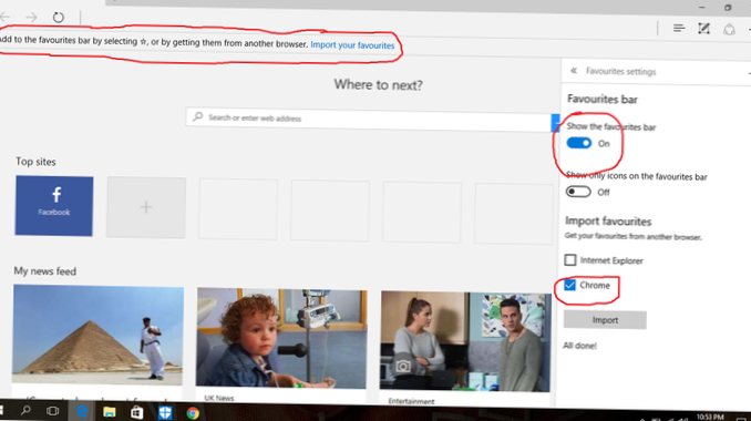 lišta oblíbených položek Microsoft Edge nefunguje