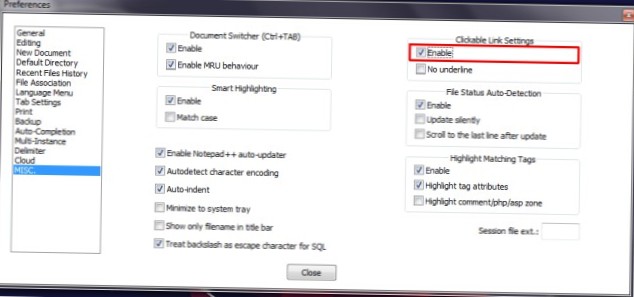 o link clicável do notepad não funciona