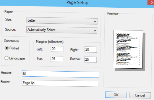 notepad header/footer codes