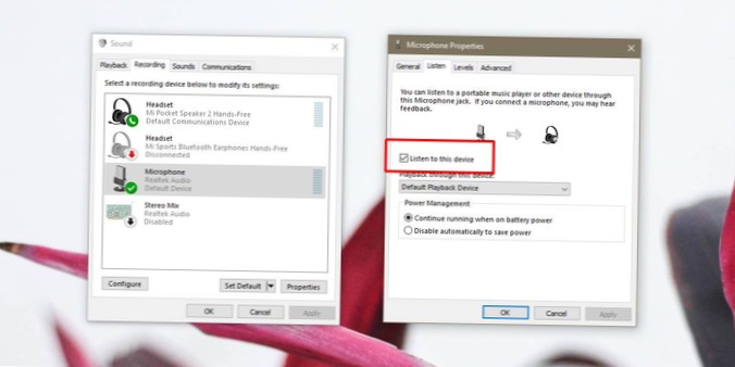 sortie microphone vers haut-parleurs windows 10