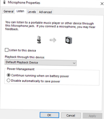 lire l'audio comme fenêtre d'entrée microphone 10