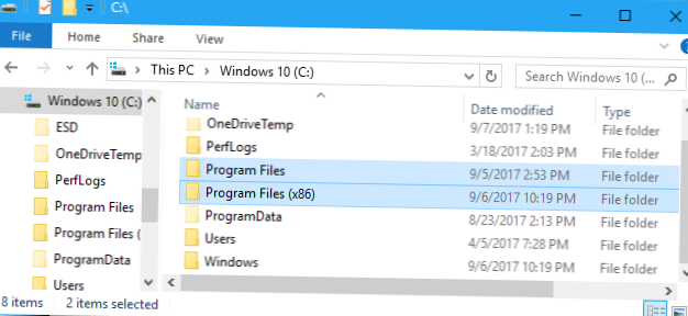pliki programów w systemie Windows 10