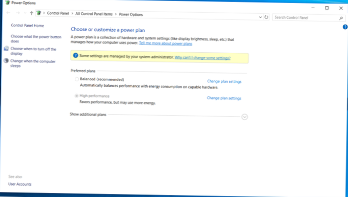 remotely change power settings windows 10
