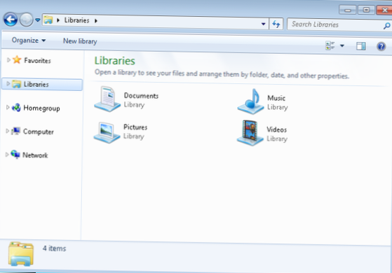 remover bibliotecas do Windows 7 do explorador de arquivos