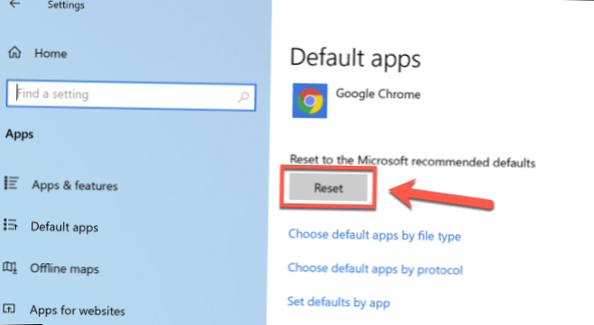 Resetați programul implicit pentru tipul de fișier