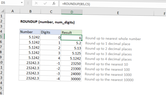 round up a range of numbers in excel