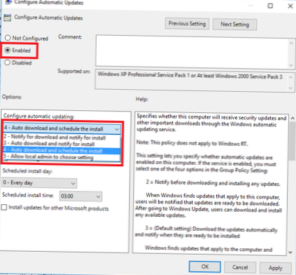 programează Windows 10 actualizează timpul de descărcare