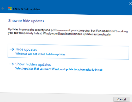 visa eller dölja uppdateringar windows 10